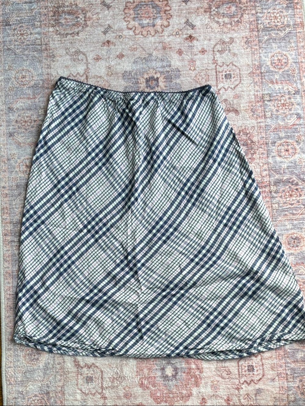 Cotton On Navy and White Plaid A-Line Skirt
